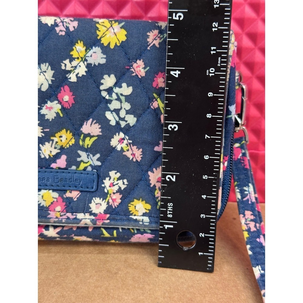 Vera Bradley Quilted Floral RFID Crossbody Wallet Bag Navy Blue - Picture 8 of 13